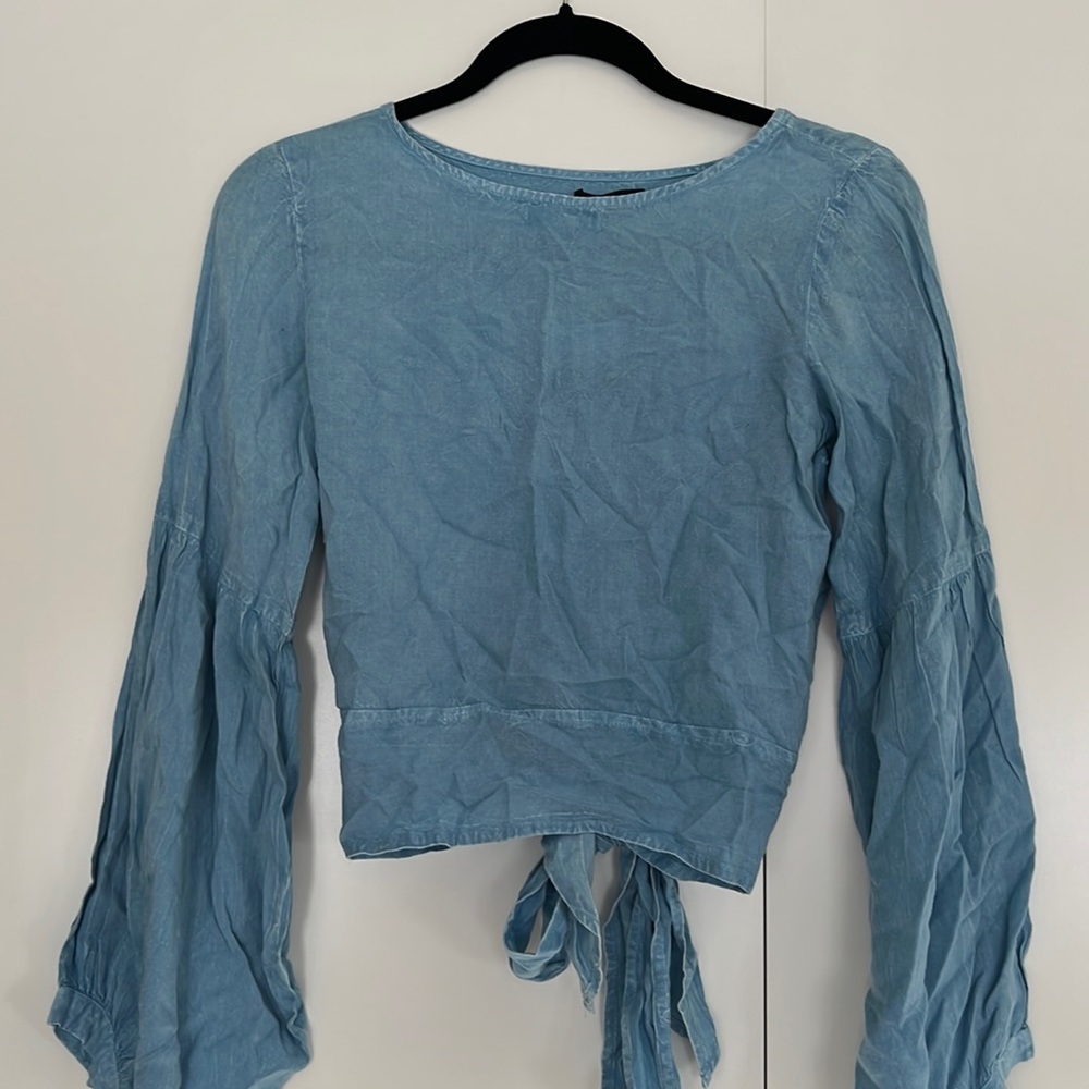 Light Denim Balloon Sleeve Top